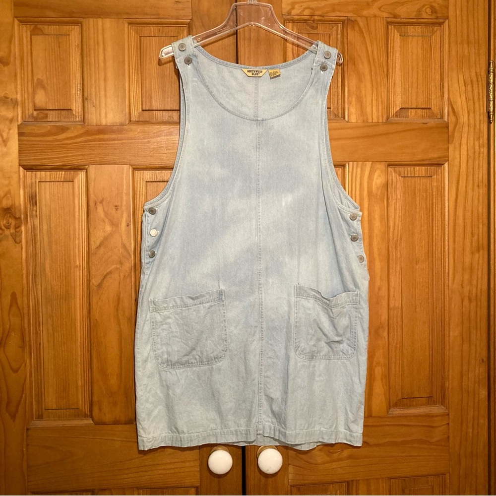 NWOT Northwest Blue Vintage 90s Denim Jumper Romper Dress Midi Blue Size L Large